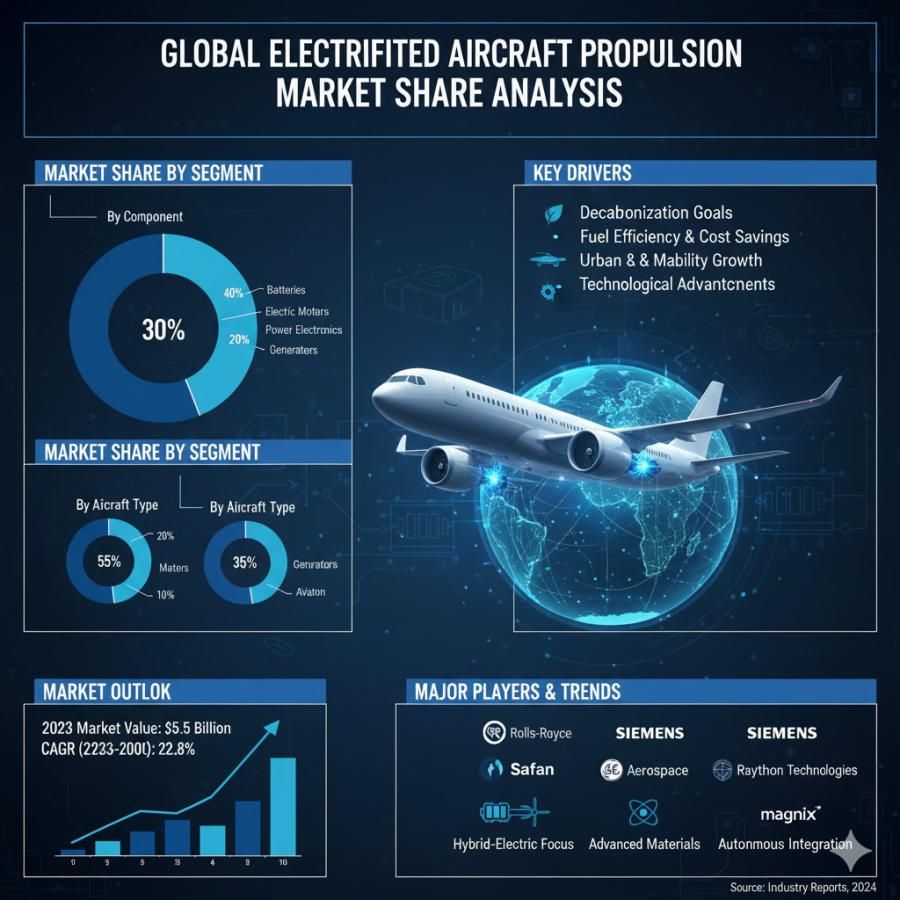 Electrified Aircraft Propulsion Market Share Analysis Set for Rapid Growth to USD 28.2 Billion by 2035 at 12.1% CAGR