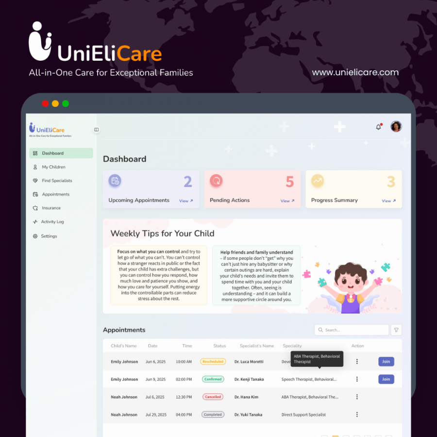 Introducing UniEliCare: HIPAA-compliant teleconsulting connecting verified specialists to children with special needs