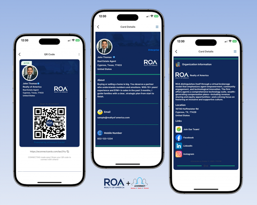 EConnect Cards App Partners with Realty of America (ROA) to Empower Agents with Digital Business Cards